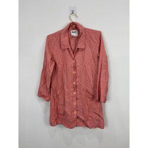 FLAX 100% Linen Button Front Long Sleeve Shirt Jacket Size Small Orange Muted